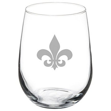 17 Oz Stemless Wine Glass Fleur-De-Lis