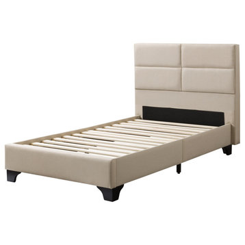 CorLiving Bellevue Upholstered Panel Bed, Twin/Single, Cream