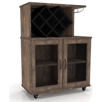 Furniture of America Codex Rustic Wood 4-Shelf Mini Bar in Reclaimed Oak