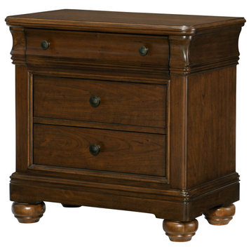 Coventry 3-Drawer Night Stand, Classic Cherry Finish Wood
