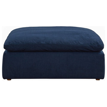 Puff 4 Pc Slipcovered Modular Sectional Sofa Performance Fabric Navy Blue