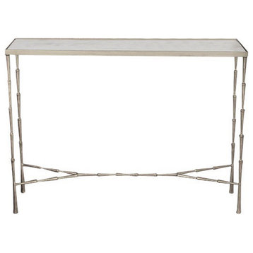 Silver Nickel White Marble Top Console Table  Minimalist Modern X Frame Classic