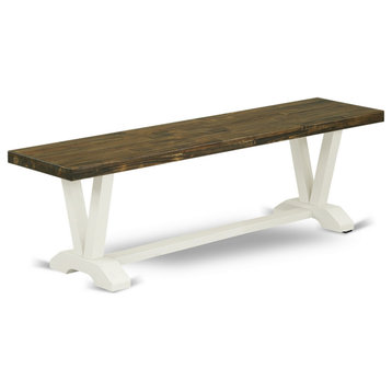 V-Style 15X60 In Dining Bench, Linen White Leg, Distressed Jacobean Top Finish