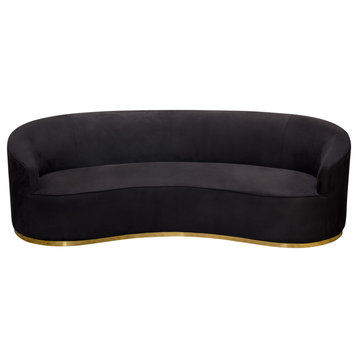 Raven Sofa, Black Suede Velvet With Brushed Gold Accent Trim by Diamond Sofa