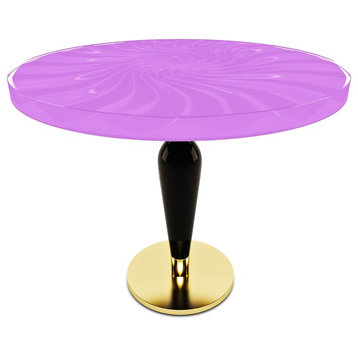 Modern Spiral Wavy Dining Table, Epoxy Resin & Wood, Light Purple