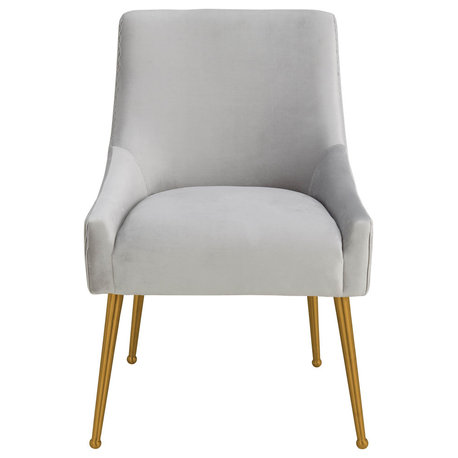 Beatrix Pleated Velvet Side Chair, Light Gray/Gold