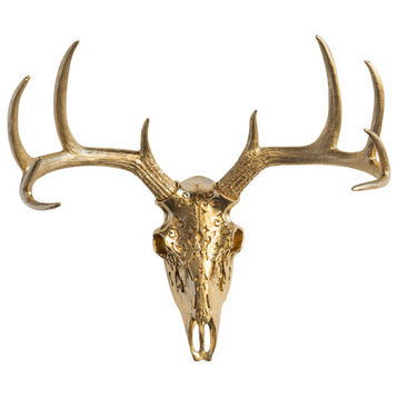 Faux Deer Skull Native American Carving Wall Decor, Gold