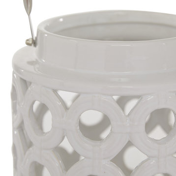Contemporary White Ceramic Candle Lantern 98338