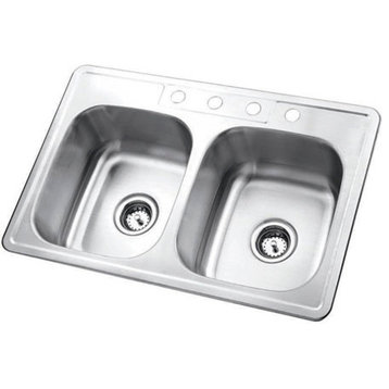 Gourmetier GKTD33227 Drop-in Double Bowl Kitchen Sink, Brushed