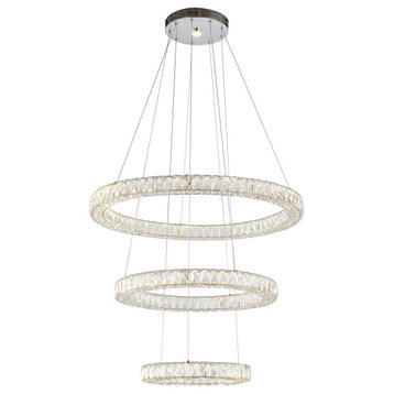 Triple Sided Clear Crystal Three Ring LED Chandelier