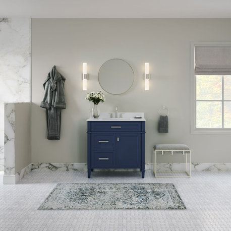 The Drew Bathroom Vanity, Navy Blue, 36", Single Sink, Freestanding