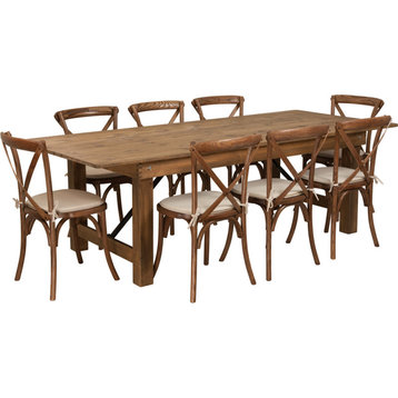8'x40" Antique Rustic Folding Farm Table Set