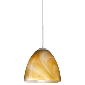 Vila 1-Light Pendant Lighting, Satin Nickel, Honey Glass, Medium