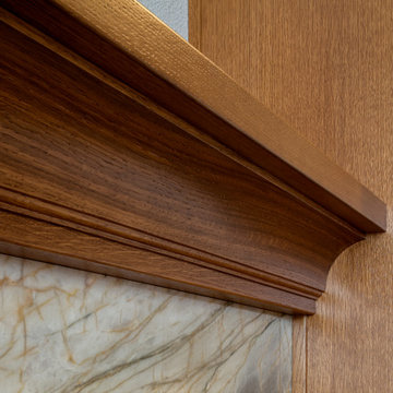Stone Fireplace & Golden Oak Bookcases
