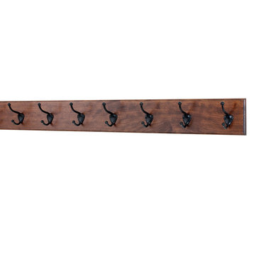 Solid Cherry Wide Wall Coat Rack With Bronze Hooks, Mahogany, 36"x4.5"