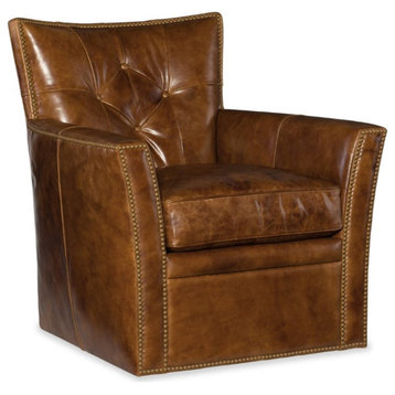 Hooker Furniture Conner Leather Swivel Club Chair in Heavy Metal Gamma