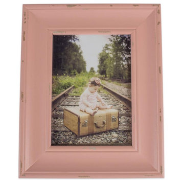 DII 8x10" Farmhouse Wood and Glass Picture Frame in Distressed Blush Pink