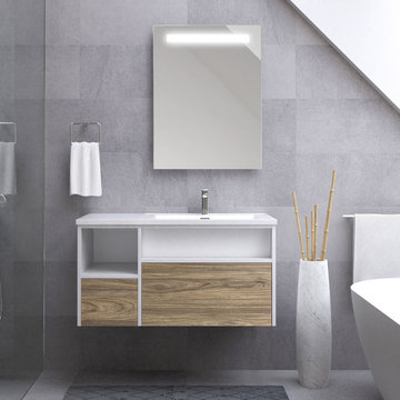 Carolyn Floating Vanity Set, Wall Mounted, White With Weathered Oak, 39"