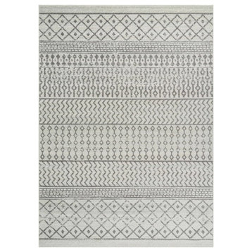 Bohemian Area Rug, Moroccan Geometric Pattern, Gray/7'10" Square
