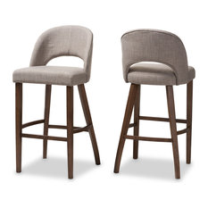 Baxton Studio - Melrose Walnut Finished Wood Bar Stool, Set of 2, Light Gray - Bar Stools and Counter Stools