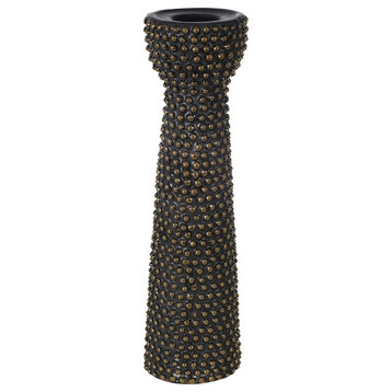 Ceramic 14" Bead Candle Holderblack and Gold