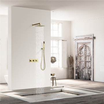 Modern Luxury 8" Square Rain Shower Head Wall Mounted Solid Brass Shower System