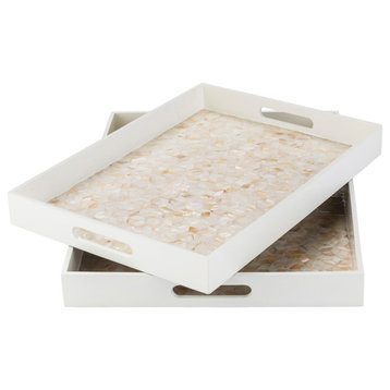 Alessandra Modern Mother of Pearl Decorative Trays, 2-Piece Set, White