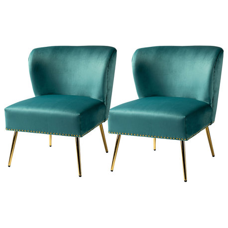 Upholstered Accent Chair With Nailhead Trim, Set of 2, Blue