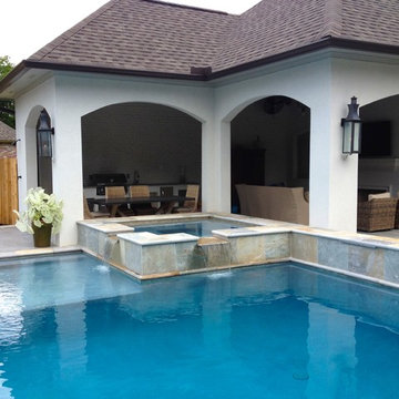 Stamped concrete pool deck/outdoor living - salt rock texture