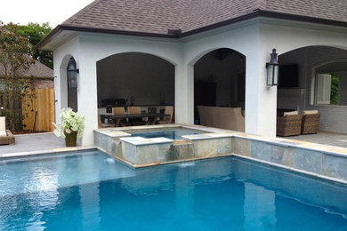 Stamped concrete pool deck/outdoor living - salt rock texture