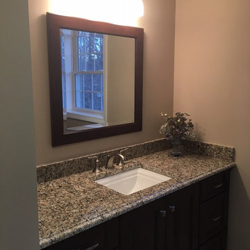 Transitional Marble Falls Bathroom Remodel w/ Oro Brazil Granite Countertop