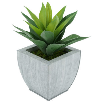 Faux Frosted Light Green Succulent in Tapered Zinc Pot, Farmhouse