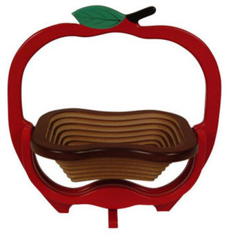 Red Apple Shape Collapsible Wooden Basket/Trivet