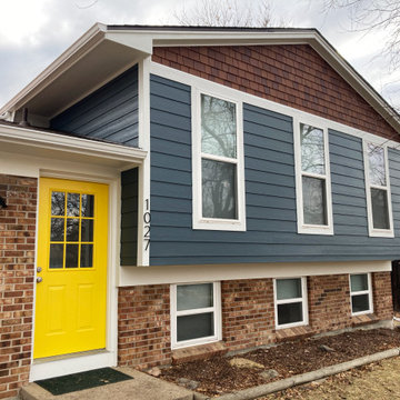 James Hardie Evening Blue Arctic White & Cheerful Yellow Door