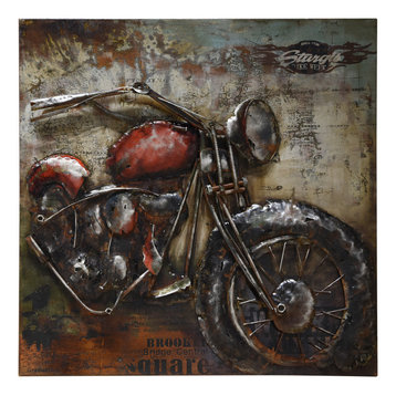 Motorcycle Metal Wall Art Primo Mixed Media Hand Painted 3D Wall Sculpture