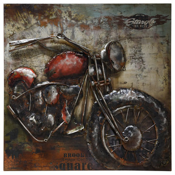 Motorcycle Metal Wall Art Primo Mixed Media Hand Painted 3D Wall Sculpture