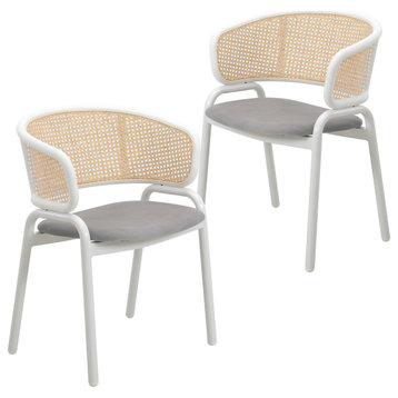 LeisureMod Ervilla Dining Armchair With White Steel Base Set of 2, Gray