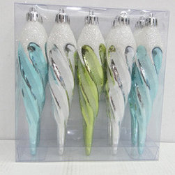 Marth Stewart Living Shatter-resistent silver, green, blue icicle ornaments - 10 - Christmas Ornaments