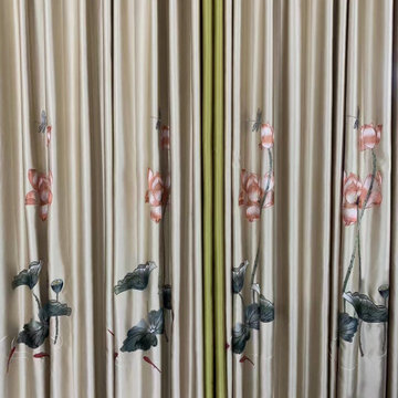 QYHL226I Embroidered Lotus Faux Silk Blockout Modern Designs Curtains For Living