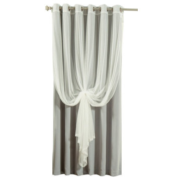Wide Width Tulle Sheer Lace Blackout 2-Piece Curtain Set, Gray