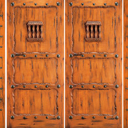 Double Door with Two Sidelites, Entry, Knotty Alder 3-Panel, Speakeasy - Front Doors