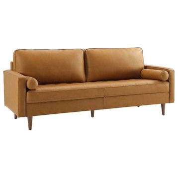 Modway Valour 81" Modern Top Grain Leather Upholstered Sofa in Tan