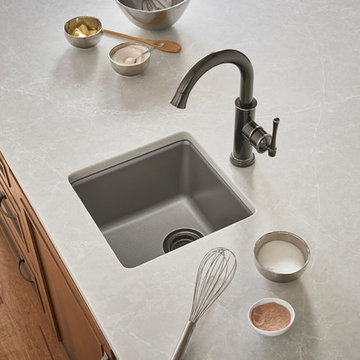 Quartz Luxe Single Bowl Dual Mount Bar Sink, Silvermist
