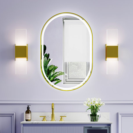 Oval LED Bathroom Vanity Mirror, Defogger and Dimmer, ETL-listed, Brushed Gold, 24"x36"