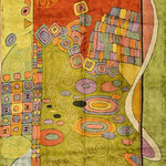 Kashmir Designs - Klimt 3ftx5ft  Red Swirls Art Nouveau Wall Hanging Tapestry Rug Carpet Art Silk - This modern accent wall art / tapestry / rug is hand embroidered by the finest artisans and design inspired by the works of modern artist, Gustav Klimt. These wall art / tapestry / rugs can be used to decorate the walls of your homes or to spice up the decor.