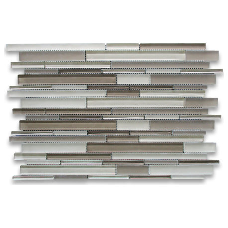 Glass Mosaic Tile Beige Blends Glass Random Strip Modern Brick Tile, 1 sheet