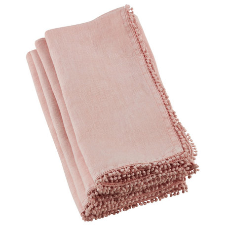 Pom Pom Design Linen Table Napkins, Set of 4, Rose