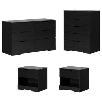 5 Drawer Dresser 6 Drawer Double Dresser and 2 Nightstand Set in Black Oak