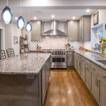 Transitional Gourmet Kitchen with Gray-Stained Cabinets | Large Island