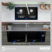 Karran 32" Undermount Double Bowl 50/50 Quartz Kitchen Sink Kit, Black